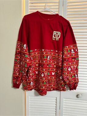 Disney Red Holiday Mickey Patterned Pullover Jersey